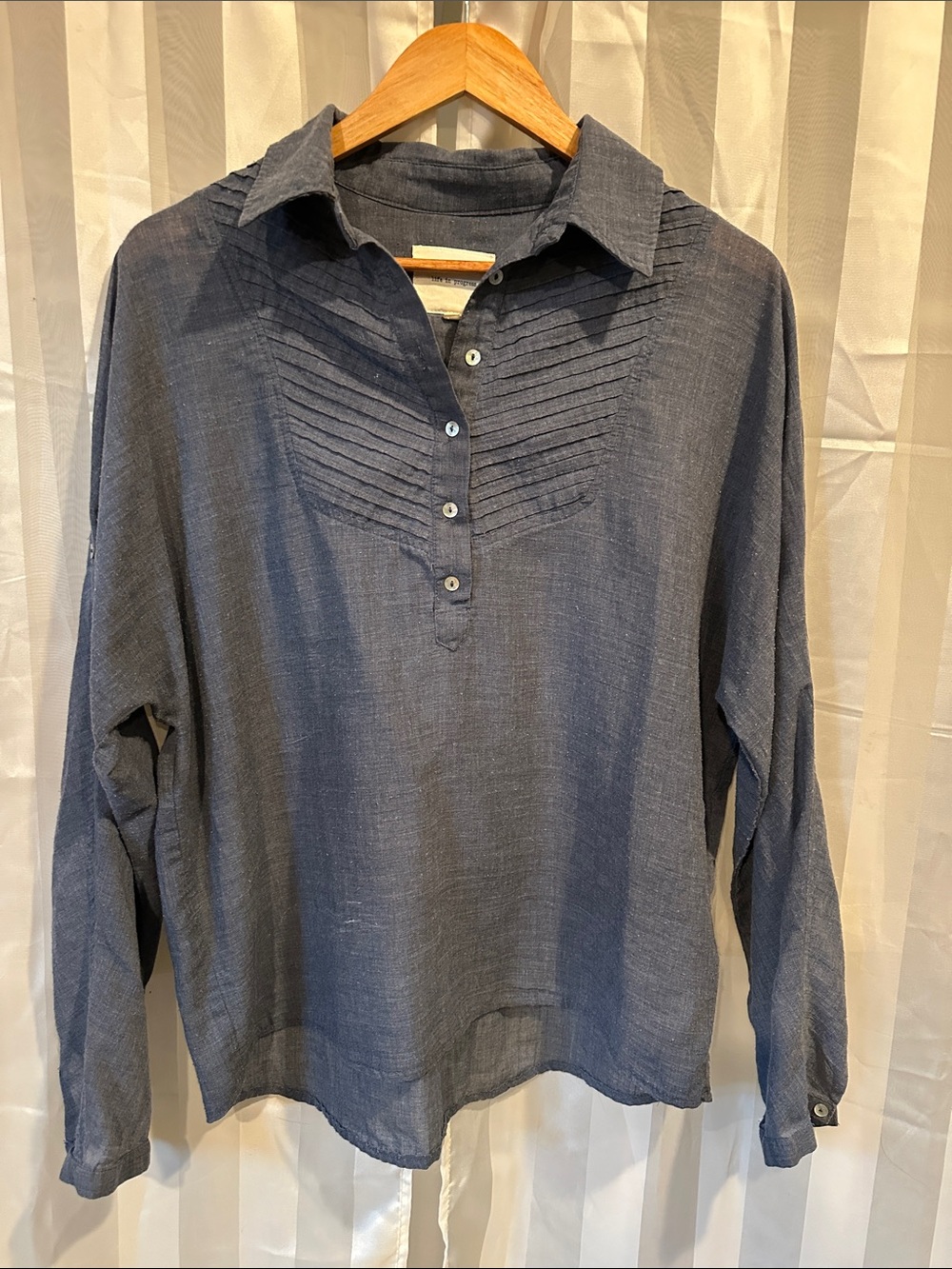 life in progress Navy Pintuck Collar Button Shirt